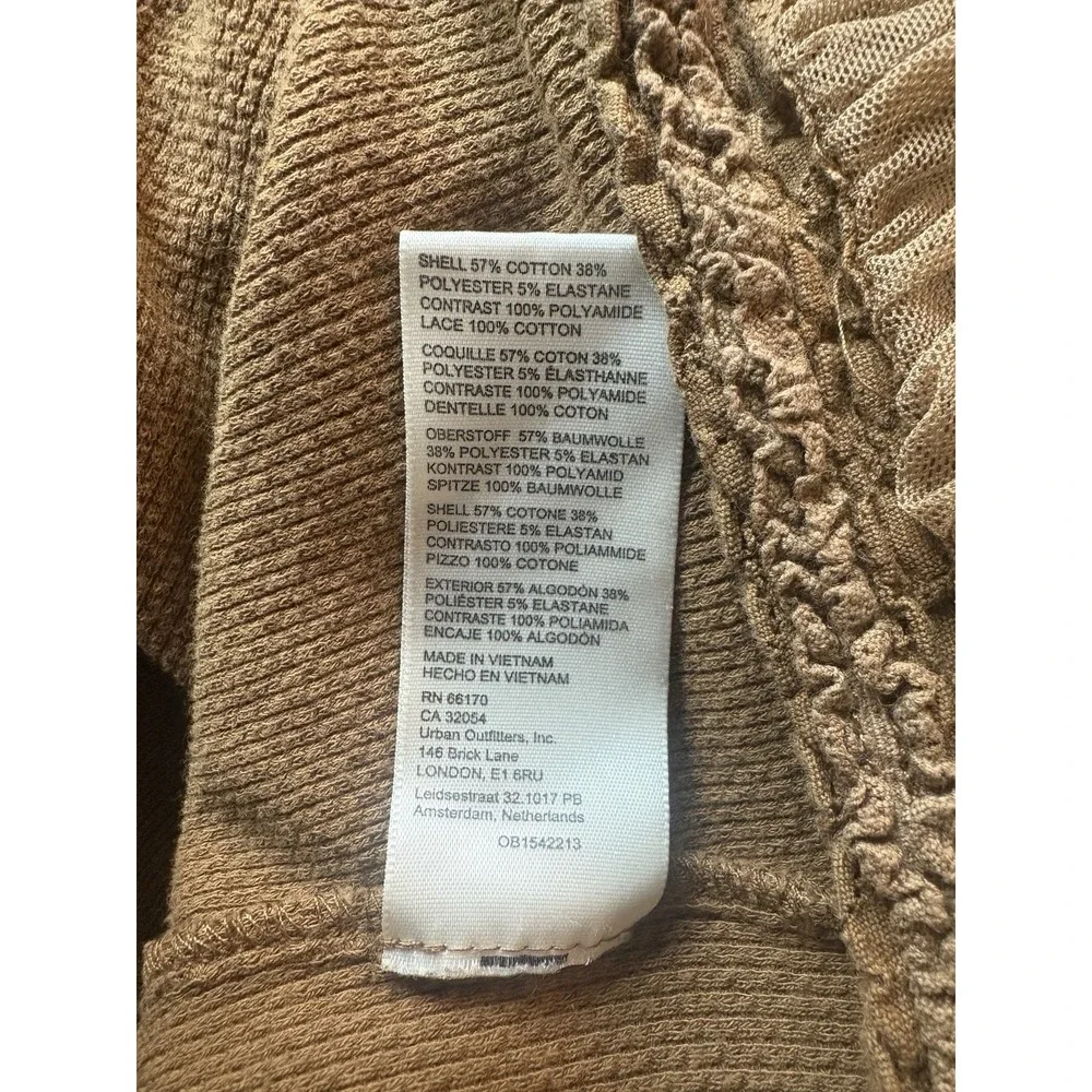 Free People Wear Me Out Thermal Top M Medium Brown Caramel Olive Green Lace EUC